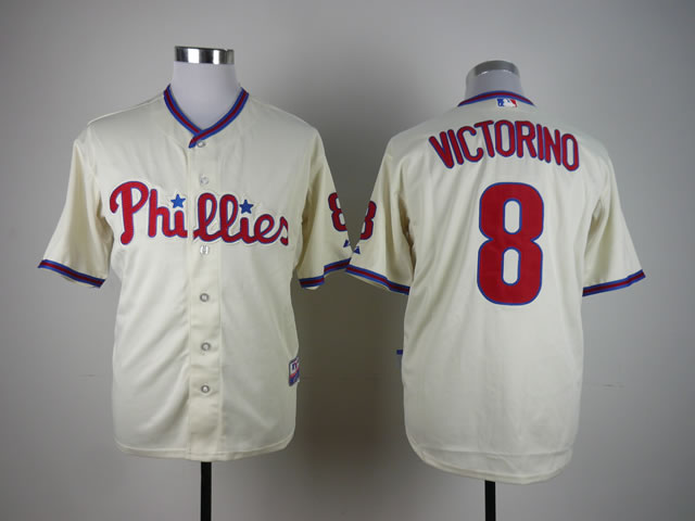 Men Philadelphia Phillies #8 Victorino Cream MLB Jerseys